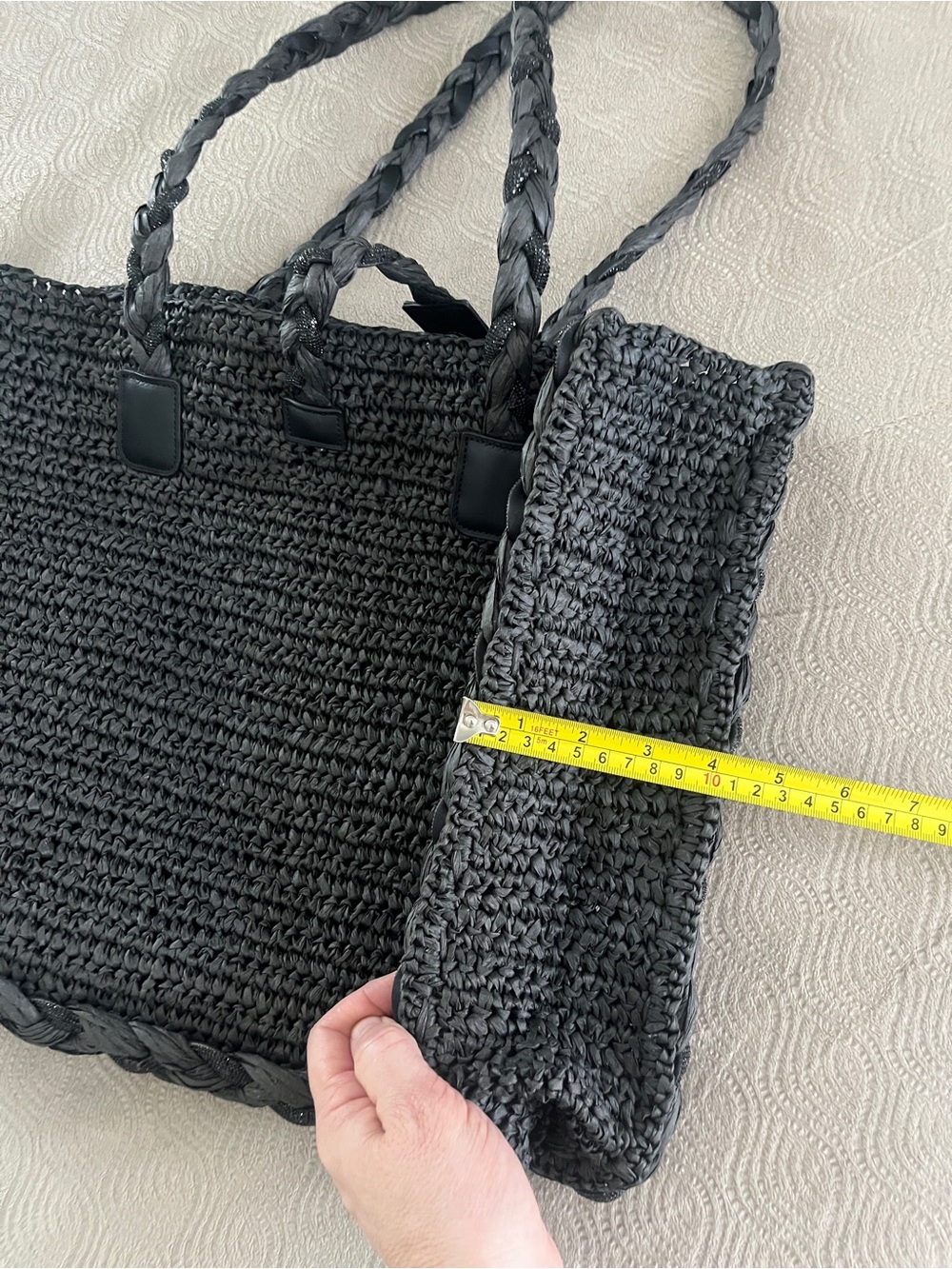 White House Black Market Raffia braided embellished Tote Bag in Black - Picture 13 of 14